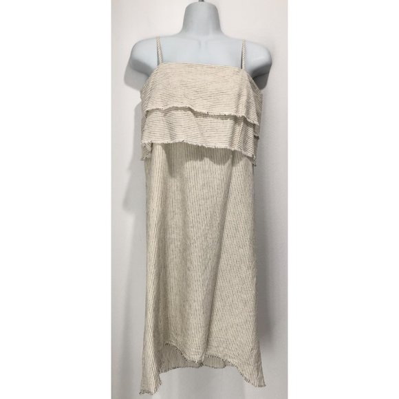 NWT ZARA OFF WHITE LINEN PIN STRIPE DRESS - Picture 1 of 7